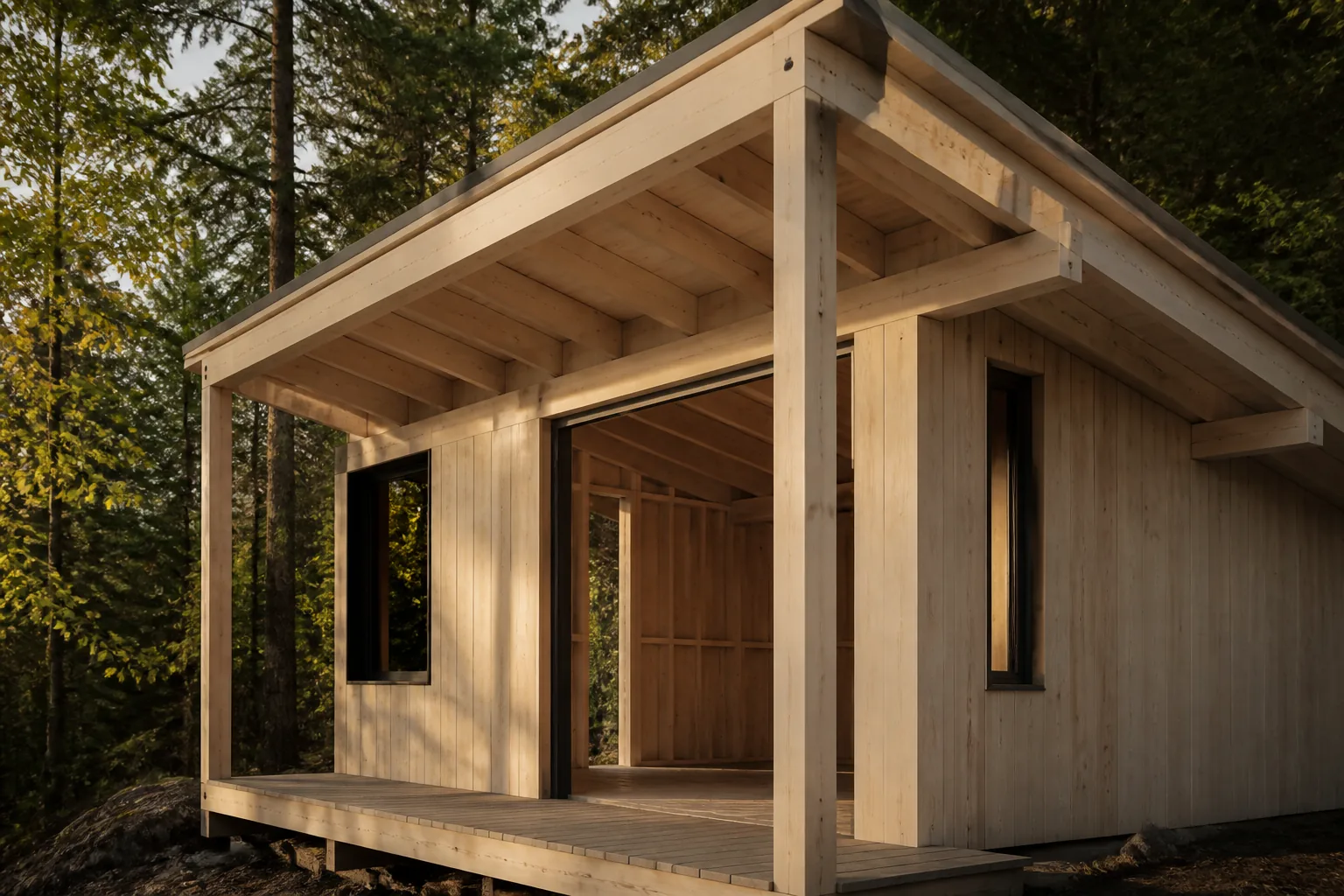 Anexă contemporană construită din cherestea de molid