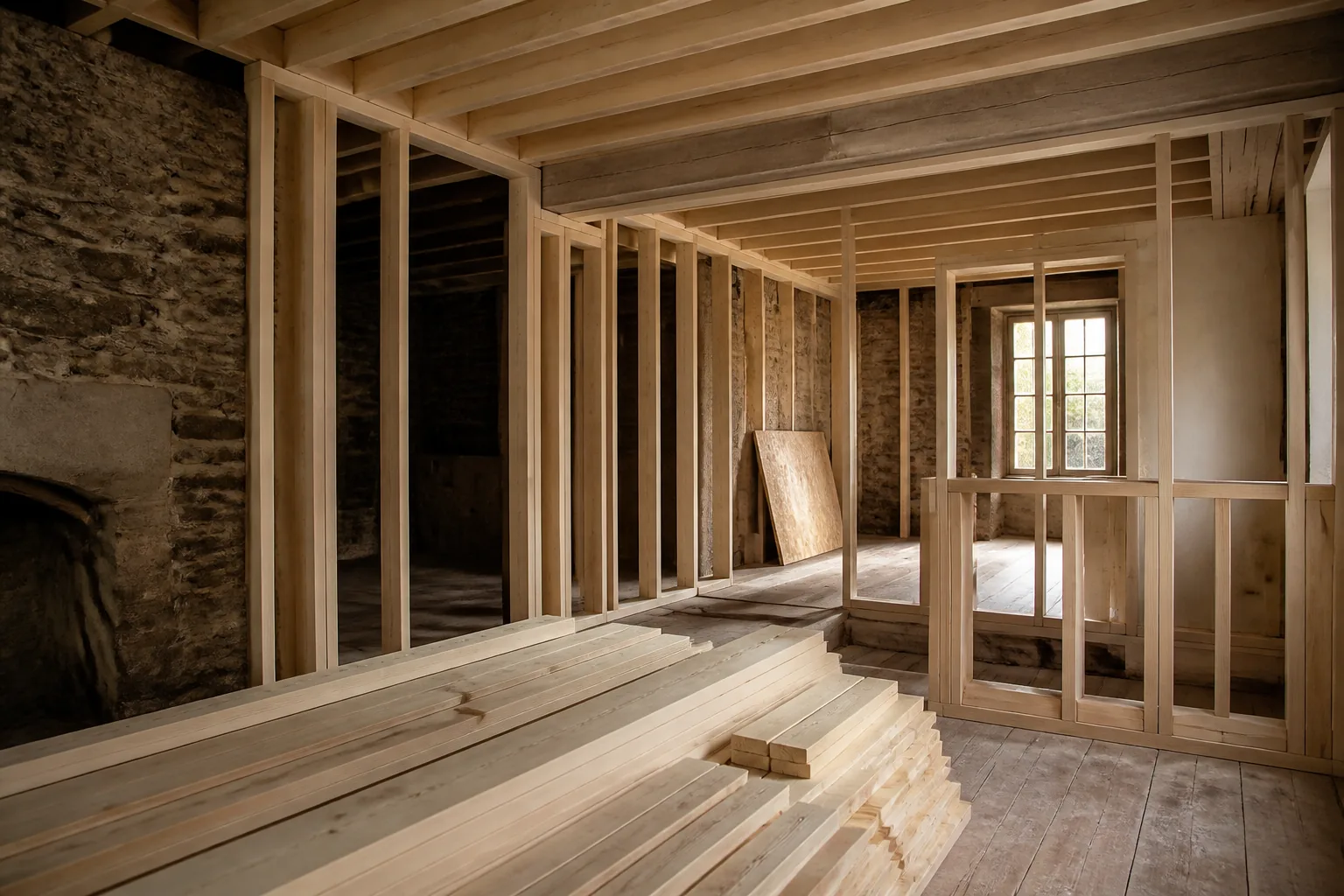 Cherestea utilizată într-o renovare interioară